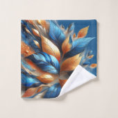 Turkoois Blauw en Koper Bladeren Abstrac Handdoek  (Wasdoekje)