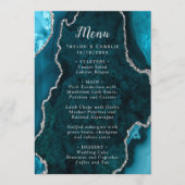 Turkoois Blauw en Zilveren Agate Trouwmenu Menu (Voorkant)