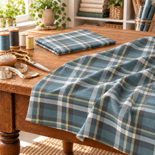 Turkoois Blauw Geel Wit Grijs Tartan Vierkant Patr Stof