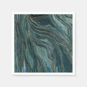 Turkoois Blauw Goud Abstracte Waterverf Golven Servet