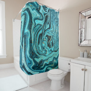 Turkoois Blauw & Goud Chic Werveling Modern Abstra Douchegordijn
