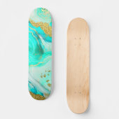 Turkoois Blauw Goud Marmer Geode Alcohol Inkt Skateboard (Voorkant)
