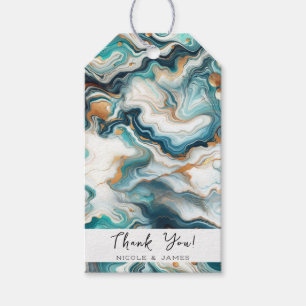 Turkoois Blauw Goud Wit Modern Marmer Agaat Trouwf Cadeaulabel