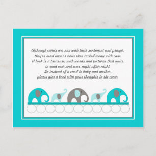 Turkoois blauw Olifanten Invoegen Boek Baby shower Uitnodiging Briefkaart