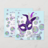 Turkoois Blauw Paarse Bellen Sweet Sixteen Maskera Kaart (Voorkant / Achterkant)
