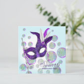 Turkoois Blauw Paarse Bellen Sweet Sixteen Maskera Kaart (Staand voorkant)