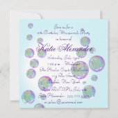 Turkoois Blauw Paarse Bellen Sweet Sixteen Maskera Kaart (Achterkant)