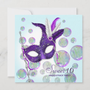 Turkoois Blauw Paarse Bellen Sweet Sixteen Maskera Kaart