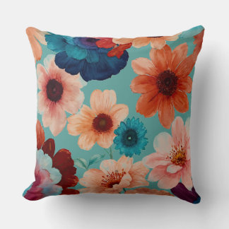 Turkoois, Blauw, rood en roestbloemenrood Kussen