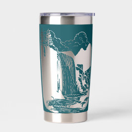 Turkoois Blauw Waterval Met Negatieve Ruimte Geïsoleerde Drinkbeker