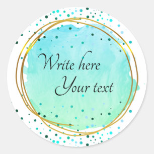 Turkoois Blauw Waterverf Cirkel Goud Elegant Klass Ronde Sticker