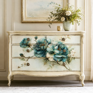 Turkoois Blauwe Botanische Pioen Tak Decoupage Tissuepapier
