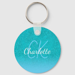 Turkoois blauwe glitters aqua groene initiaalmonog sleutelhanger