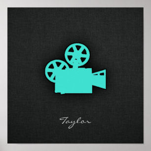 Turkoois; Blauwe groene filmcamera Poster