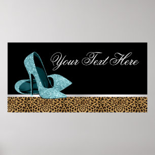 Turkoois Blauwe Hoge Hak Schoenen Luipaard Feest B Poster