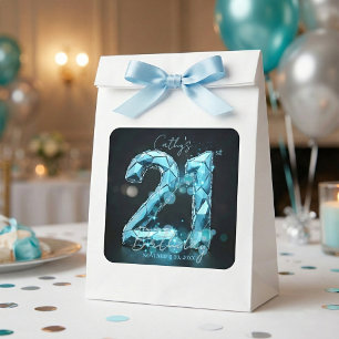Turkoois Blauwe Kristal Glam Glitter 21e Verjaarda Vierkante Sticker