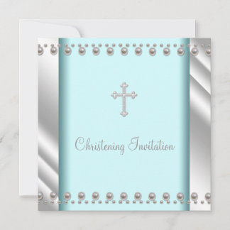 Turkoois Blauwe Parel Kruis Baby Doop Christening Kaart