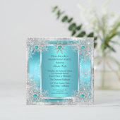 Turkoois Blauwe Sneeuwvlok Zilver Winter Wonderlan Kaart (Staand voorkant)