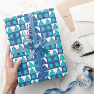 Turkoois Blauwe Vierkante Driehoek Geometrisch Cadeaupapier