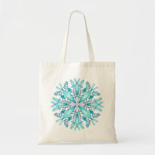 Turkoois Blauwe Winter Sneeuwvlok Bloem Tote Bag