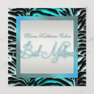 Turkoois Blauwe Zebra Bat Mitzvah Uitnodigingen