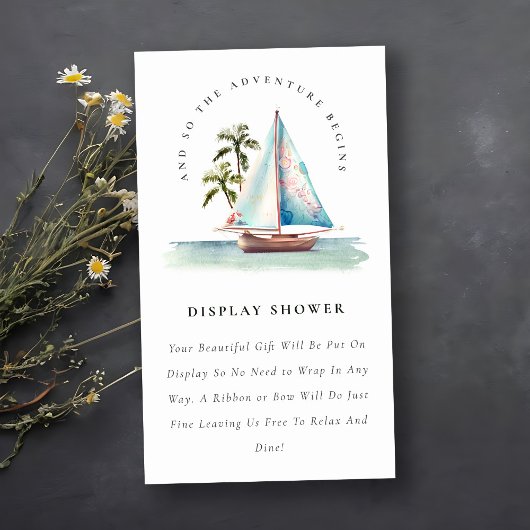 Turkoois Blauwe Zeilboot Palm Weergave Shower Baby Informatiekaartje