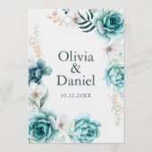 Turkoois Bloemen Botanisch Trouwprogramma Programma (Voorkant)