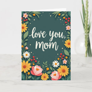 Turkoois Bloemkaart 'Love You Mom' Kaart