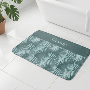 Turkoois Boho Waterverf Tropische Blad Monogram Badmat