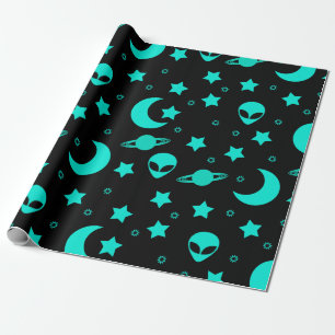 Turkoois Buitenaards Wezen Patroon met Sterren en Cadeaupapier