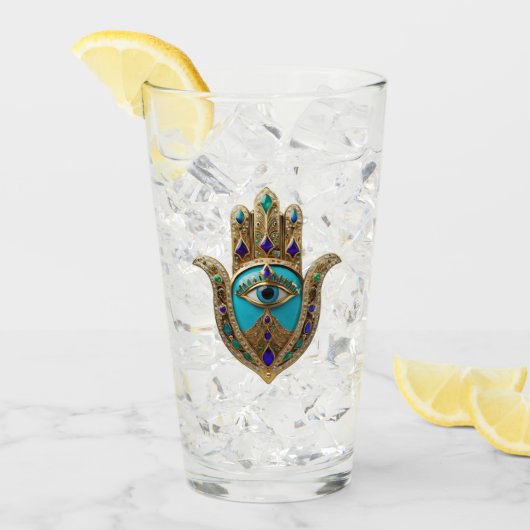 Turkoois Derde Oog Hamsa Glas (Voorkant ijs)