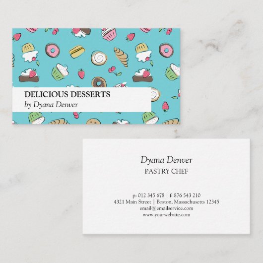 Turkoois dessert Doodles | bakkerij Visitekaartje (Voorkant / Achterkant)