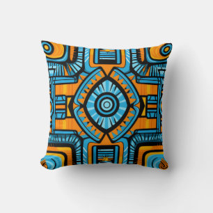 turkoois en blauw abstract patroon kussen