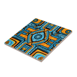 turkoois en blauw abstract patroon tegeltje