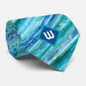 Turkoois en Blauw Waterverf Gestreept Stropdas (Opgerold)