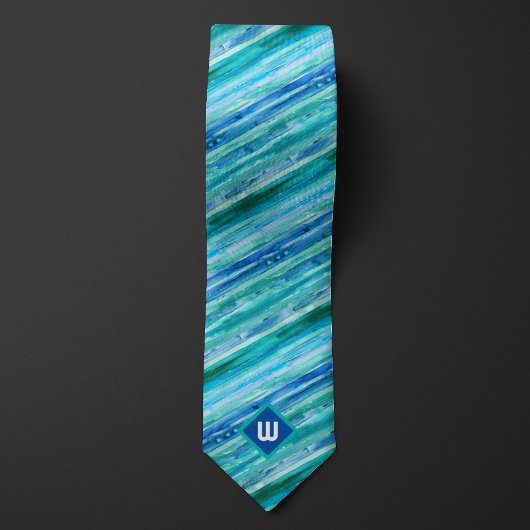 Turkoois en Blauw Waterverf Gestreept Stropdas