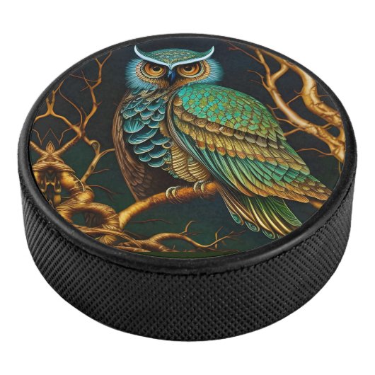 Turkoois en Gouden Uil Hockey Puck (3/4)
