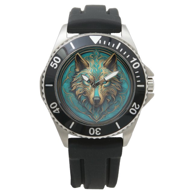 Turkoois en Gouden Wolf Horloge (Voorkant)