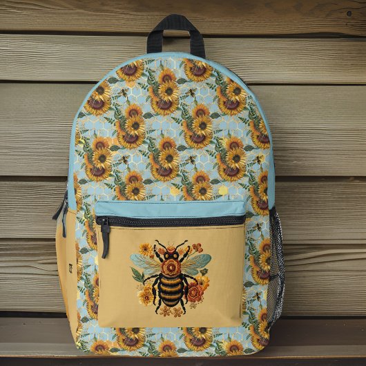 turkoois en gouden zonnebloem bij Initialen Bedrukte Rugzak