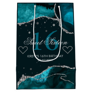 Turkoois en namaak zilver glitter agaat Sweet 16 Medium Cadeauzakje