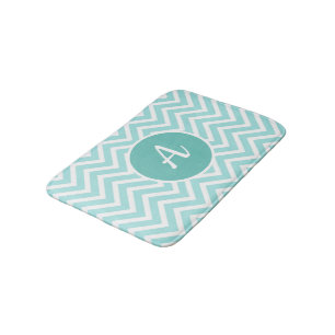 Turkoois en witte chevron met monogram badmat