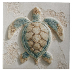 Turkoois en Zand Kust Zeeschildpad Tegeltje
