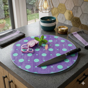Turkoois gestippeld op paars decoratief glas snijplank