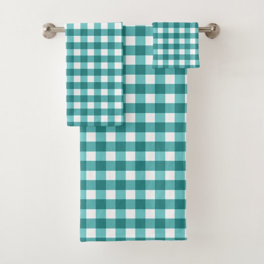 Turkoois gingham bad handdoek (Insitu)