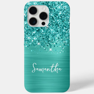 Turkoois Glitter Turquoise Glam Naam iPhone 15 Pro Max Hoesje