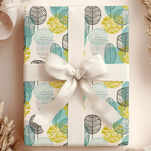 Turkoois & Goud Herfstbladeren Cadeaupapier