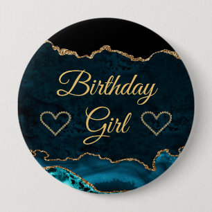 Turkoois & Gouden Glitter Marmer Agaat Verjaardags Ronde Button 4,0 Cm