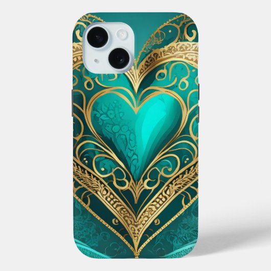 Turkoois Gouden Hart Case-Mate iPhone Case (Achterkant)