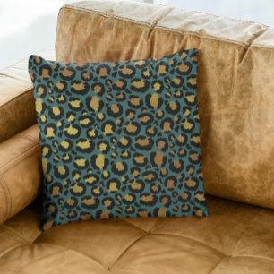 Turkoois Gouden Metalen Folie Glam Luipaard Bont V Kussen