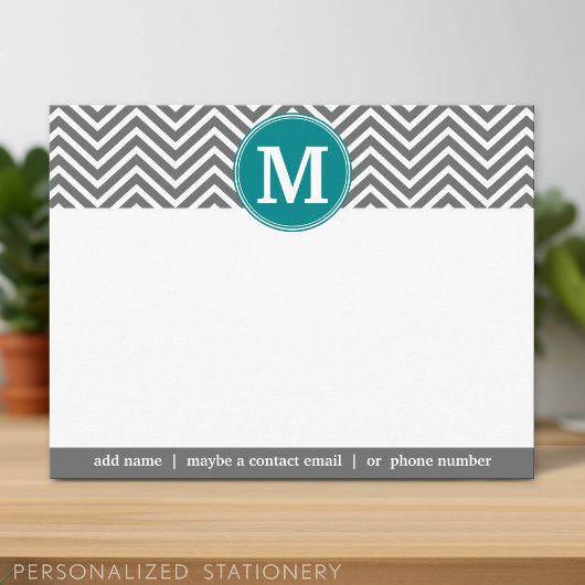 Turkoois Houtskool Chevrons Monogram Bedankt